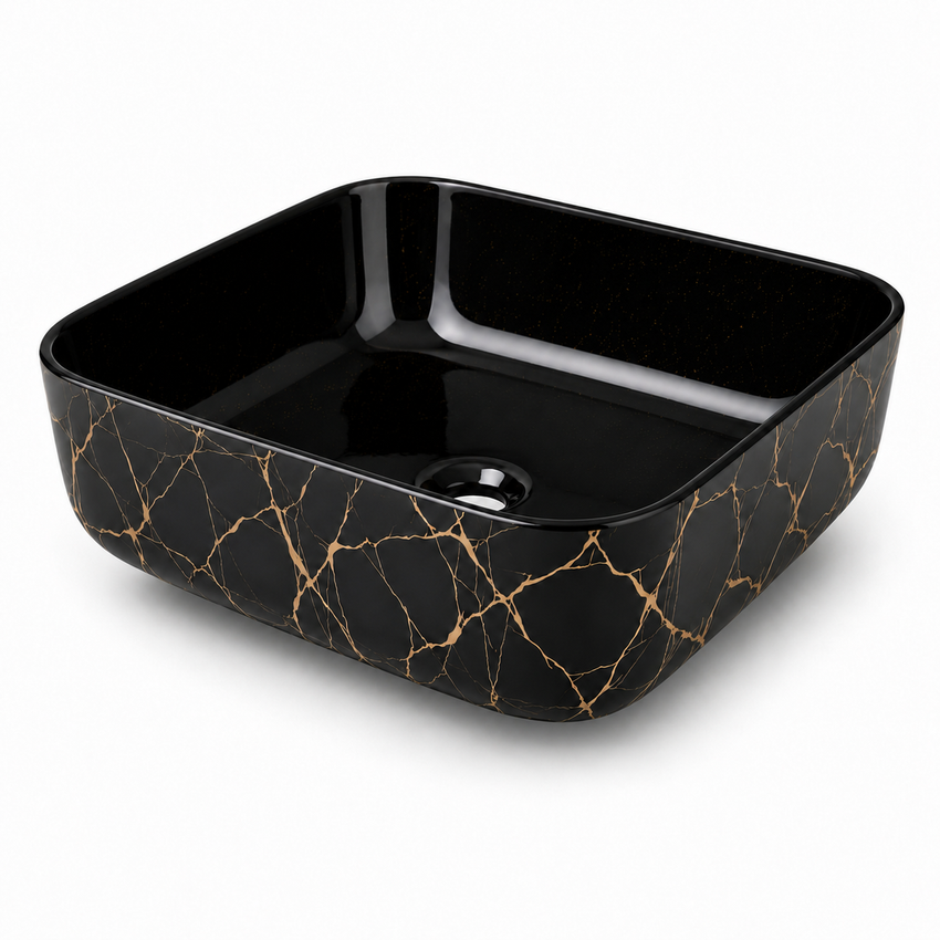 Black & Gold Square Basin 39x39cm