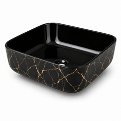Black & Gold Square Basin 39x39cm